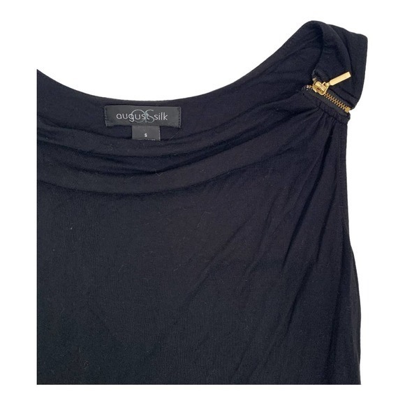 August Silk Black Tank with gold zippers‎ on the shoulders Sz S - Picture 2 of 4